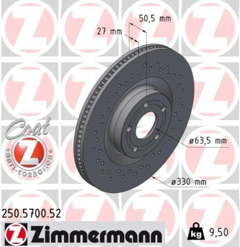 Image of ZIMMERMANN Brake disc ZIMMERMANN 250.5700.52