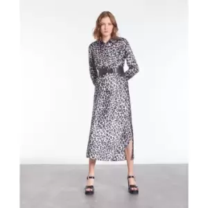 Image of Satin Midi Skirt in Leopard Print