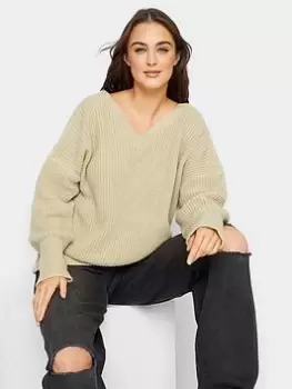 image of Long Tall Sally Light Stone V Neck Jumper