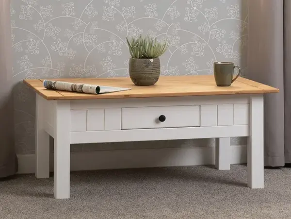 Image of Seconique Panama White and Waxed Pine 1 Drawer Coffee Table