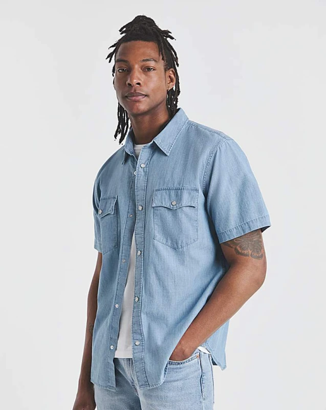 Image of Levis Levis Relaxed Fit Western Shirt Light Blue - Levis - Size: S Light Blue Male S LE00603