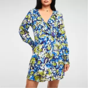 Missguided Floral Print Frill Tea Dress - Blue