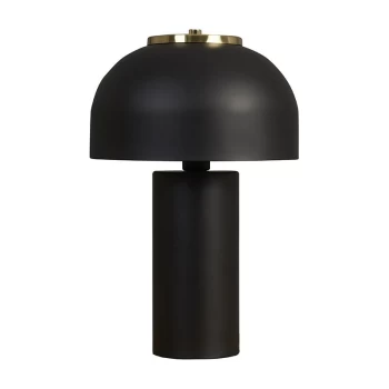 Image of Matt Black Cylinder Table Lamp with Domed Shade - No Bulb