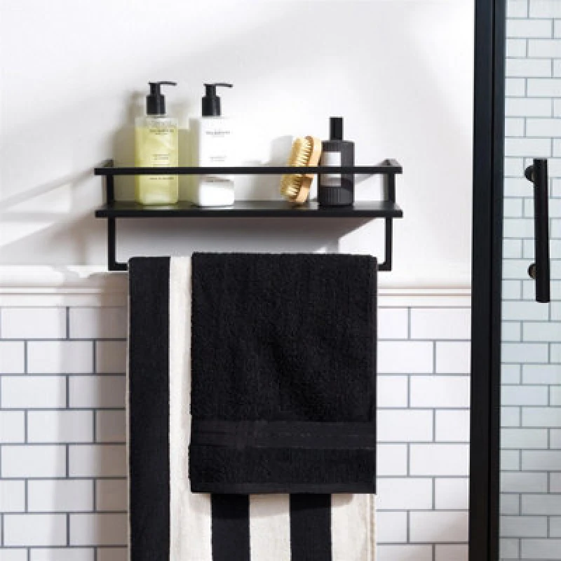 Image of OHS OHS Towel Rail Bathroom Shelf Space Saving Storage Unit Wall Mounted in Natural Natural One Size Unisex 5027434230112