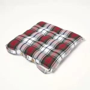 image of Macduff Tartan Seat Pad with Button Straps 100% Cotton 40 x 40cm - Homescapes