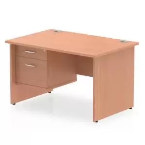 image of Impulse 1200 Rectangle Panel End Leg Desk Beech 1 x 2 Drawer Fixed Ped