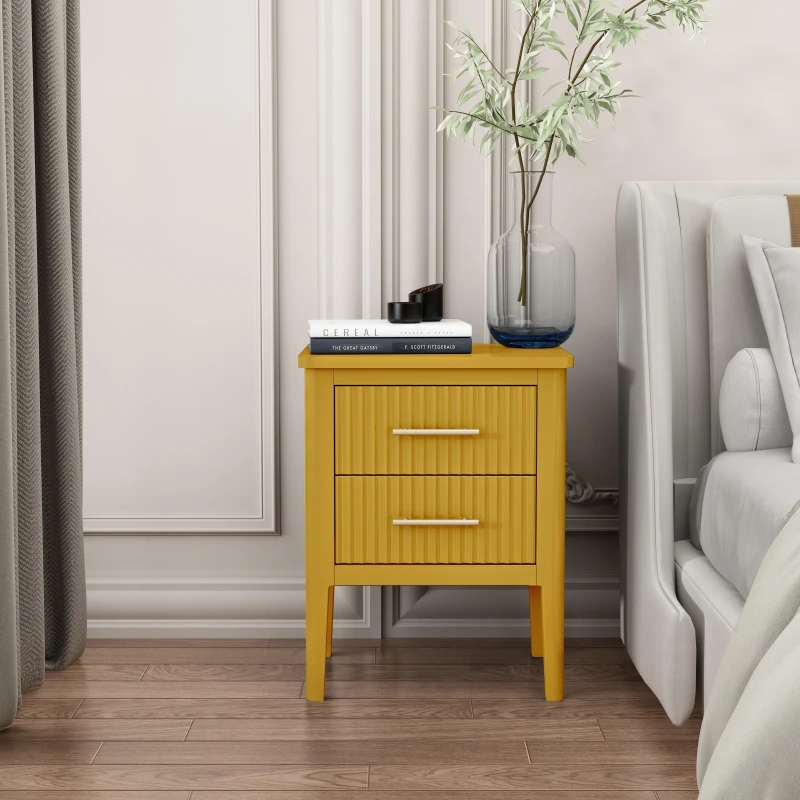 Image of Cabinet Bits Palau 2 Drawer Bedside Table in Mustard Mustard Unisex