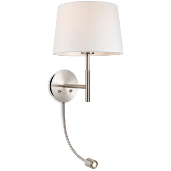 image of Firstlight - Seymour Classic Switched Wall Lamp with Adjustable Reading Light Brushed Steel with Cream Shade