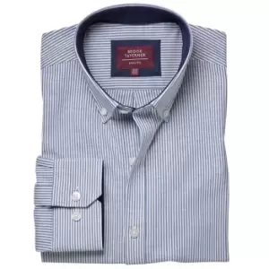Image of Brook Taverner Mens Lawrence Oxford Stretch Long-Sleeved Formal Shirt (14.5in) (Navy)