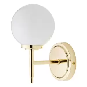 image of Spa Porto Single Globe Wall Light Opal and Brass