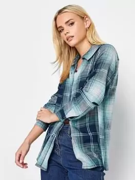 Image of PixieGirl Petite Check Boyfriend Shirt, Blue, Size 8, Women