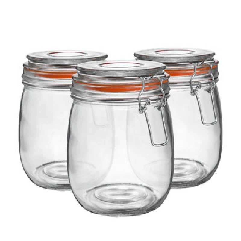 Image of Argon Tableware Glass Storage Jars 750ml Orange Seal Pack of 3 Orange