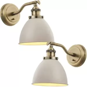 Image of 2 PACK Adjustable Industrial Wall Light Brass & Grey Shade Vintage Arm Lamp