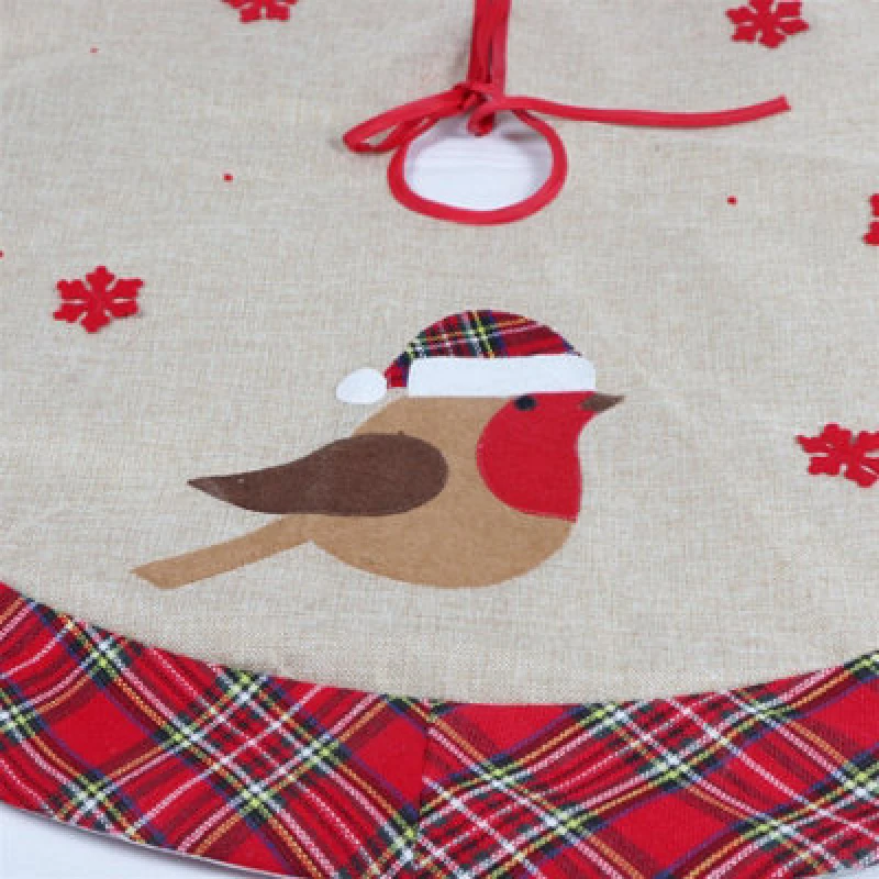 Image of Shatchi Christmas Tree Skirt Snowflakes Printed Pattern Burlap Hessian Linen Base Cover Floor Mat Holiday Red