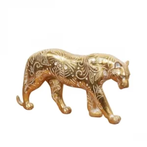 Image of Gold Finish Jaguar Ornament with Ornate Pattern