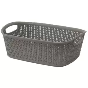 Image of JVL - Loop Plastic Rectangular Small Storage Basket with Handles, 20 x 26 x 9.5 cm, 3 Litres, Grey Knit Design