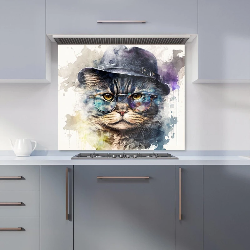 Image of Warren Reed - Designer Selkirk Rex Cat Splashart Kitchen Splashback Size: 600mm x 750mm Multicolor Unisex 600mm x 750mm