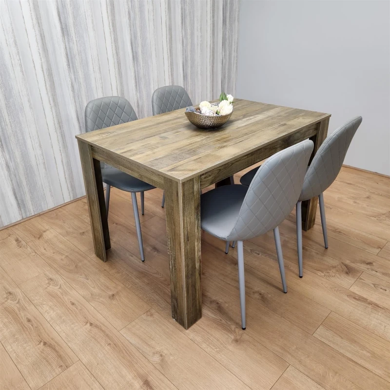 Image of KOSY KOALA KOSY KOALA Dining Set of 4 Dining Table and 4 Grey Gem Patterned Stitiched Chairs in Brown Brown One Size Unisex 5060711589671