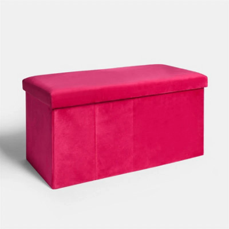 Image of OHS OHS Folding Ottoman Storage Box Footstool Tub Space Saving Velvet Seat in Pink Pink One Size Unisex 5027434234929