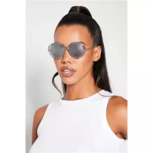 Image of I Saw It First Grey Speckle Plastic Frame Round Sunglasses - Grey