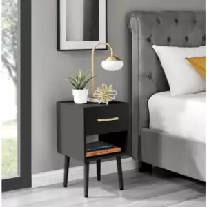 Image of Taylor Small 1 Drawer Black Bedside Table - Gold Handles