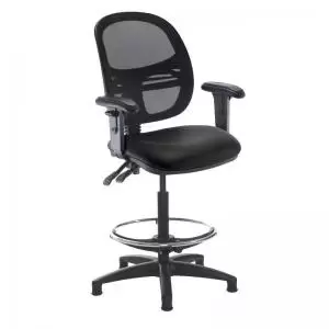 image of Jota mesh back draughtsmans chair with adjustable arms - Nero Black