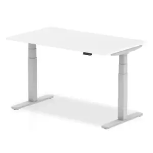 image of Air 1400 x 800mm Height Adjustable Desk White Top Silver Leg