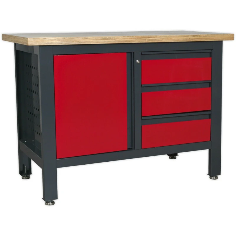 Image of Loops Central Locking Storage & Work Top Station - 3x Draws & Cupboard with Pegboard Multi