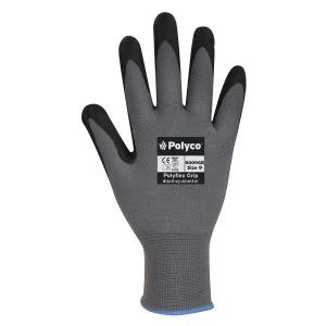 image of Polyco Polyflex Grip 8009GR Size 9 Seamless Nylon Gloves Nitrile Dot