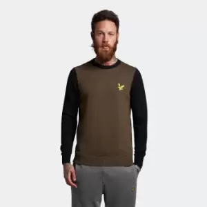 Image of Mens Block Marl Crew Neck - Olive Marl/Jet Black - L