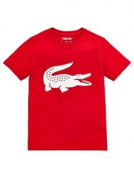 Image of Lacoste Sports Boys Short Sleeve Croc T-Shirt - Red, Size 8 Years