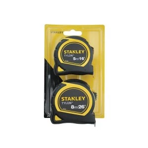 Stanley Tools Tyloni ½ Pocket Tapes 5m/16ft + 8m/26ft (Twin Pack)