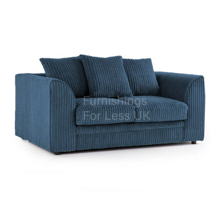 Image of Furnishings For Less UK Luxor Jumbo Cord Blue Fabric 2 Seater Sofa
