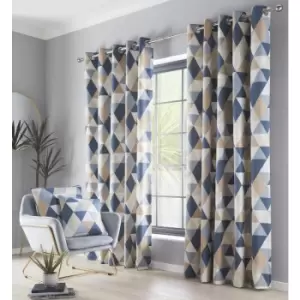 image of Portfolio Home - Dakota Navy Geometric Triangle Eyelet Ring Top Fully Lined 66x90 Curtain Pair - Navy