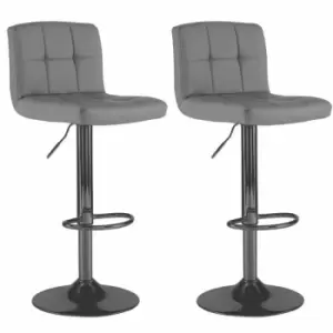 image of Neodirect - Dark Grey 2x Faux Leather Cuban Swivel Bar Stools with a Matt Black Legs