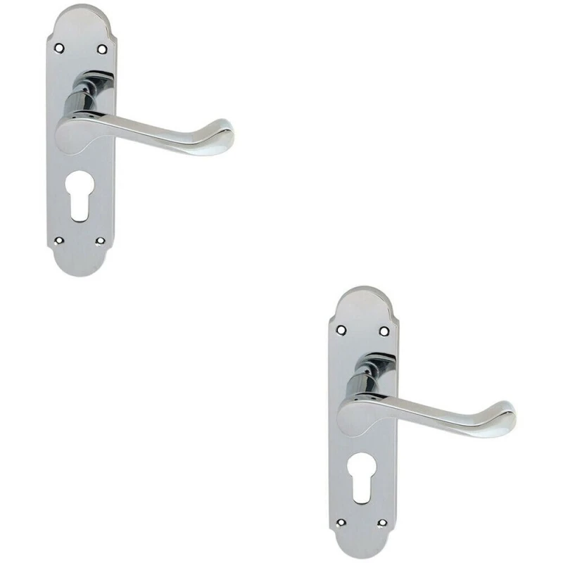Image of Loops 2x PAIR Victorian Upturned Lever on Euro Lock Backplate 170 x 42 Polished Chrome Multi