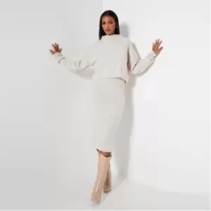 Image of I Saw It First Recycled Blend Back Split Cosy Knit Midi Skirt Co-Ord - White