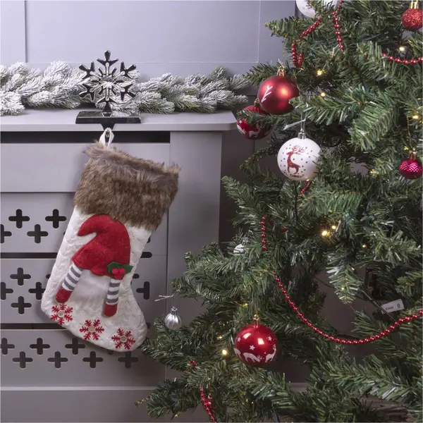 Image of Luxury Gonk Design Christmas Fur Lined Knitted Stocking for Xmas Eve - White ELV-984418