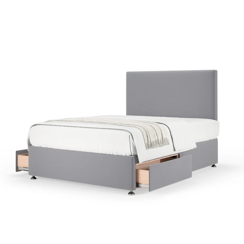 Image of Bedmaster Bedmaster Plush Velvet 2 Drawer Divan Base And Plain Headboard in Silver Size: Single Silver Single Unisex 7867871302946