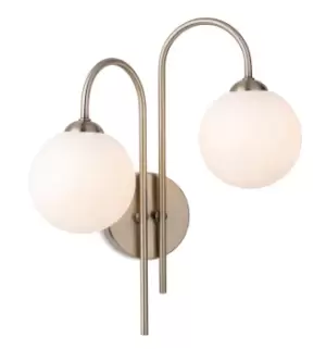 Image of Lyndon 2 Light Globe Wall Antique Brass with Opal White Glass