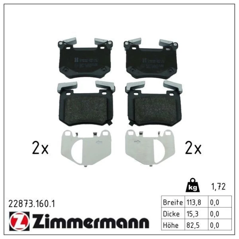 Image of ZIMMERMANN Brake pad set ZIMMERMANN 22873.160.1