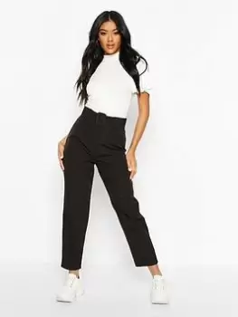 Image of Boohoo Wide Buckle Belt Straight Trouser - Black, Size 8, Women