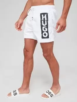 Image of HUGO Tag Swim Shorts - White , Natural, Size S, Men
