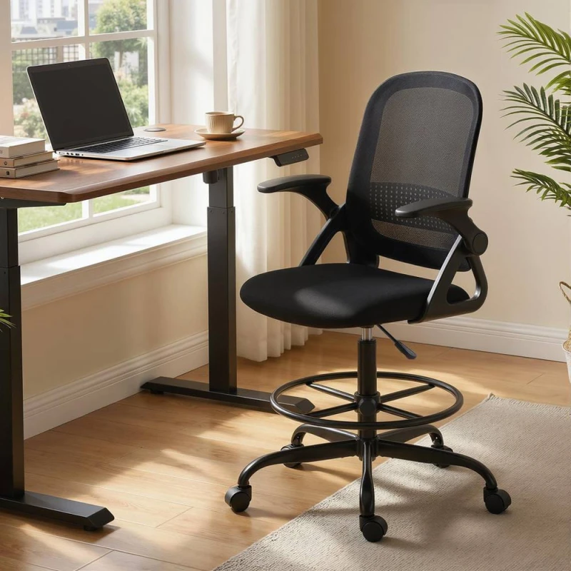 Image of HOMCOM Mesh Painting Chair, Rolling Desk Chair with Flip-up Armrests, Black Size: Armchair Black Unisex Armchair