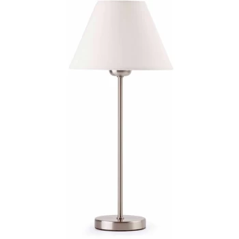 image of Faro Nidia - 1 Light Table Lamp White, Satin Nickel with White Linen Shade, E27