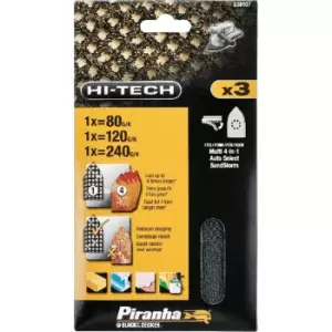 image of Black and Decker Piranha Hi Tech Quick Fit Multi Sander Delta Sanding Sheets Assorted Grit Pack of 3