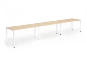 Image of Single White Frame Bench Desk 1400 Maple (3 Pod)