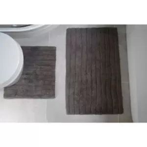 Image of Rapport Finley Bath Set 2 Piece Ribbed 100% Cotton Bathroom Charcoal