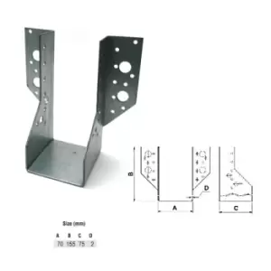 Image of Moderix - Jiffy Timber Joist Hangers Decking Lofts Roofing Zinc Packs - Size 70x155x75x2mm - Pack of 20