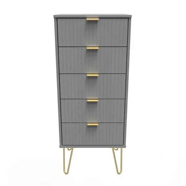 image of Welcome Furniture Ready Assembled Linear 5 Drawer Tallboy In Dusk Grey